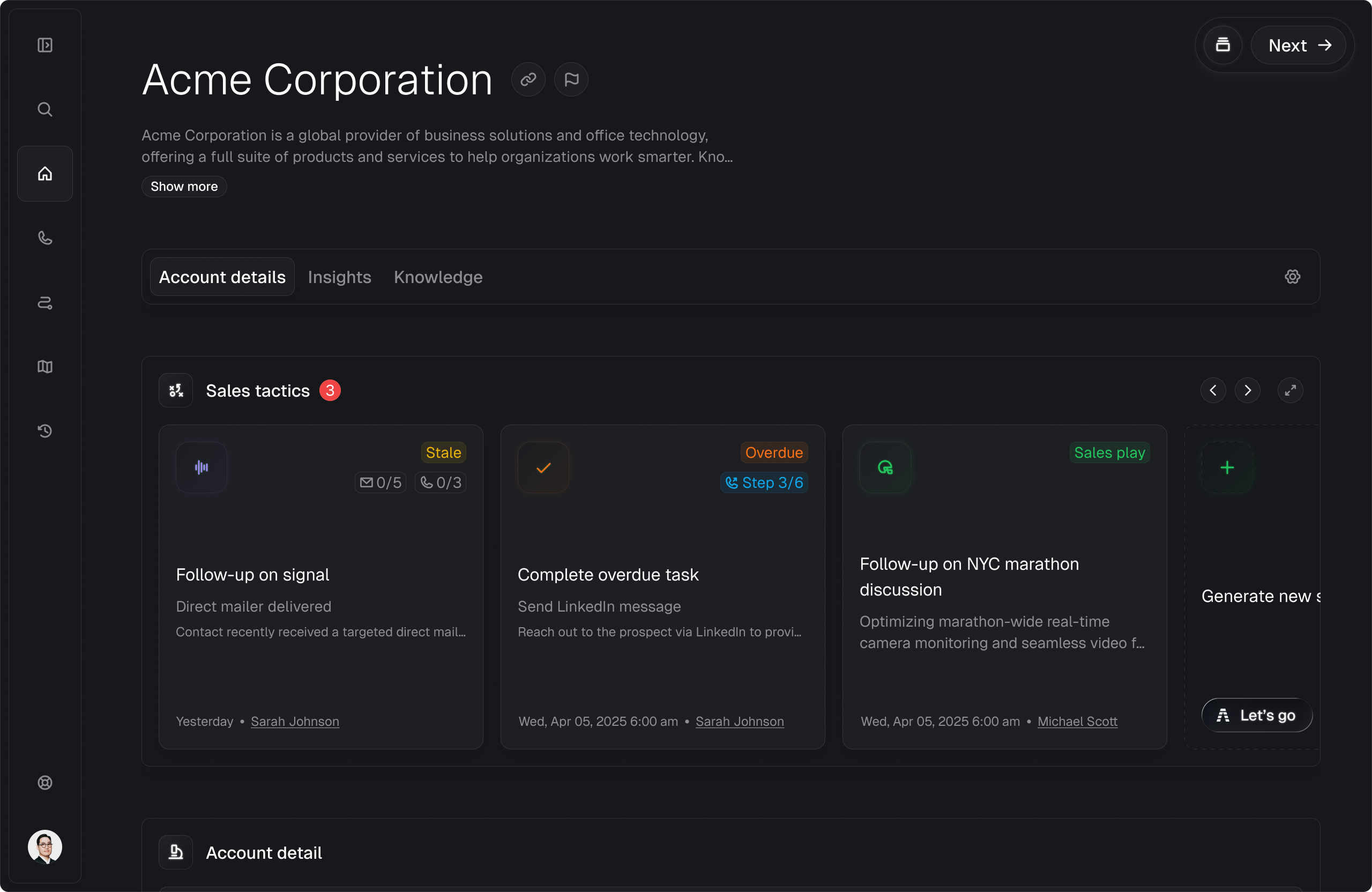 The Athean execution surface, showing account context, signals and tasks in one view