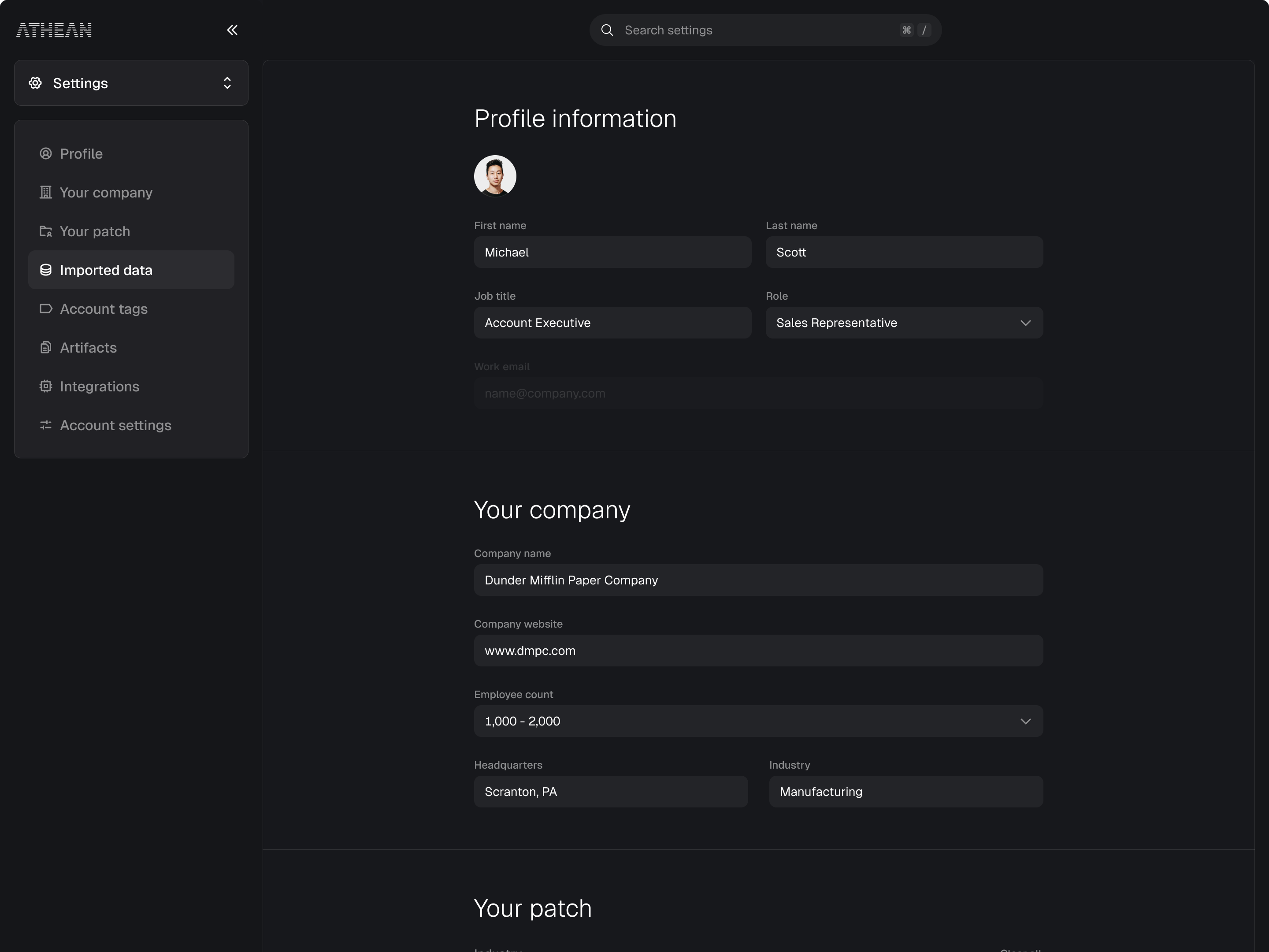 Athean interface: Warehouse and BI