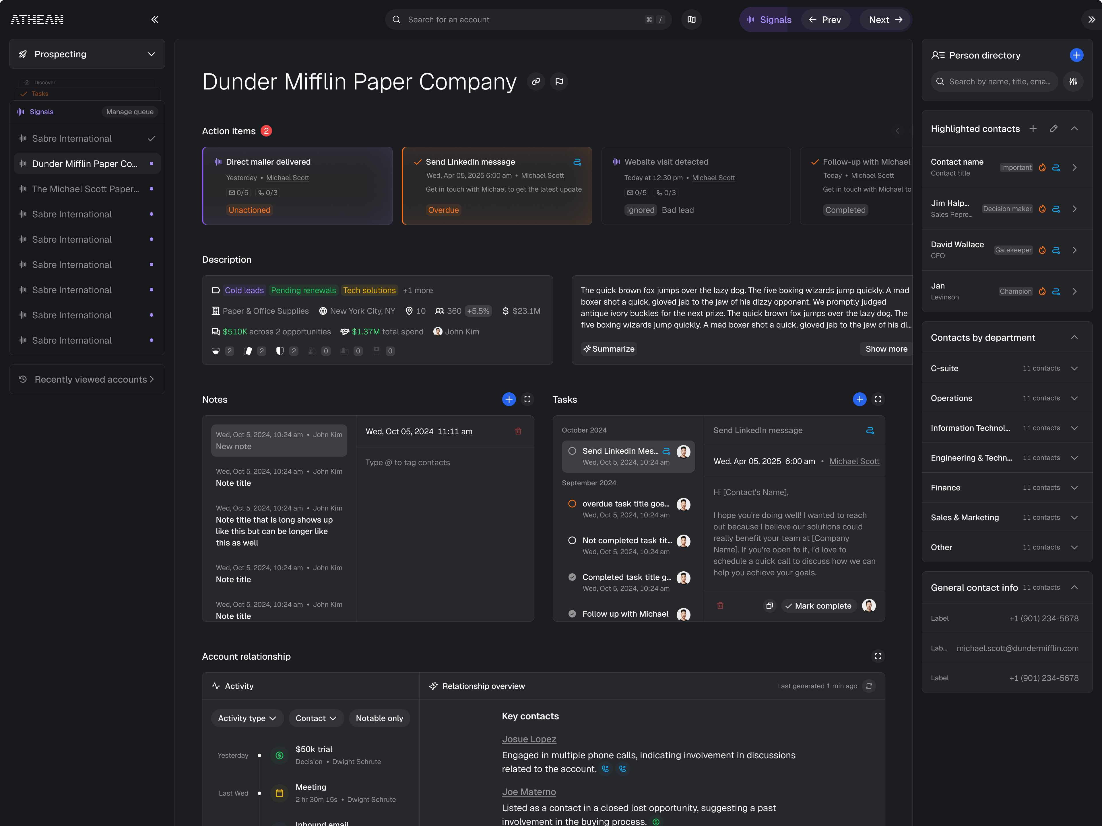 Athean interface: Triggers and signals
